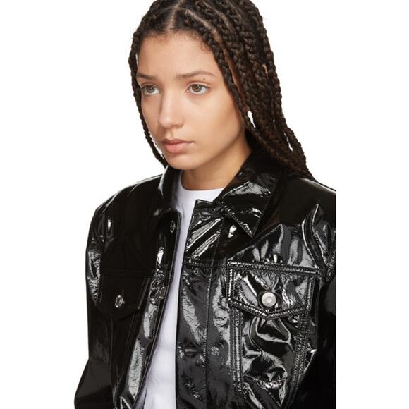 HELMUT‎ LANG Vinyl Spread Collar Button Down Jacket Black Medium Patent Leather - Picture 13 of 14